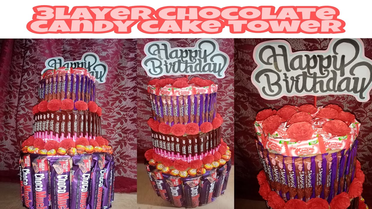 DIY 3 LAYER CHOCOLATE CANDY CAKE TOWER CHOCOLATE CAKE TOWER CANDY
