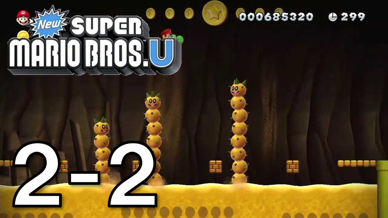 New スーパーマリオブラザーズU スターコイン 攻略 - デザートさばく: サンボだらけの どうくつ