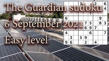 Sudoku solution – The Guardian sudoku 6 September 2021 Easy level