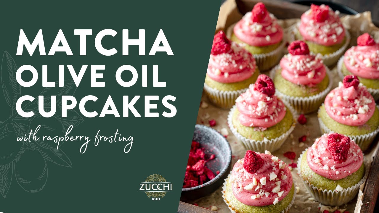 Matcha Olive Oil Cupcakes with Raspberry Frosting