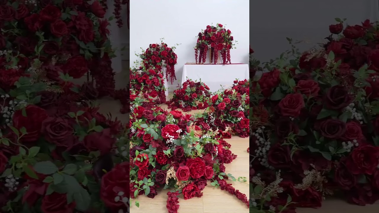 Artificial Red Rose Green Leaves Vine Flower Ball Table Centerpiece Wedding Event Supplies