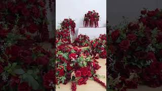 Artificial Red Rose Green Leaves Vine Flower Ball Table Centerpiece Wedding Event Supplies