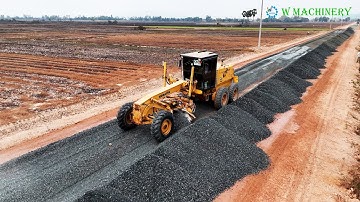 Grader Making Road By Komatsu Grader Spreading Gravel | Grader Building Village Roads Driving Skills