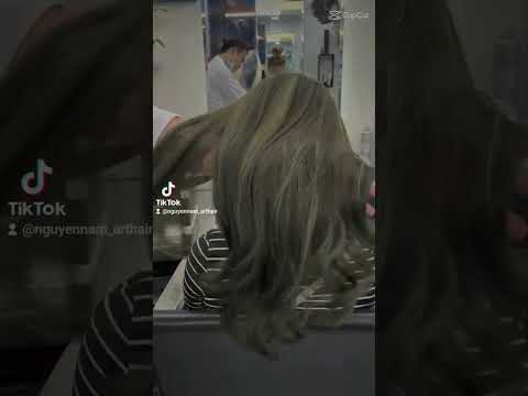 Video mẩu nhuộm nâu ánh rêu móc light #nguyennam #olaplex - youtube
