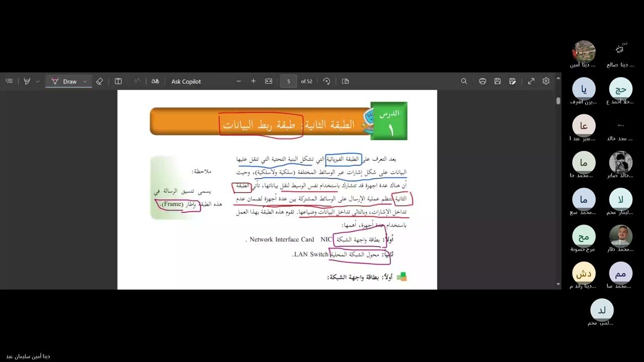 1- حصة  التكنولوجيا الاولى(الوحدة الاولى - الدرس الأول - طبقة ربط البيانات)