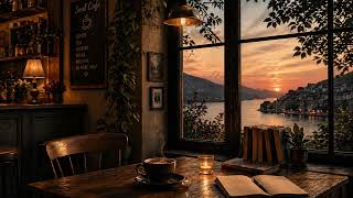 Quiet Lakeside Café / Sunset Ambience for Reading, Relaxing & Night Thoughts