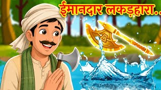 The Honest Woodcutter | A Short Moral Story 🌳🪓 /Cartoon story Hindi Urdu/