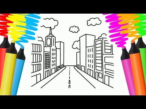 COMO DESENHAR E COLORIR CIDADE E MAÇÃ? PINTAR E APRENDER PARA CRIANÇAS