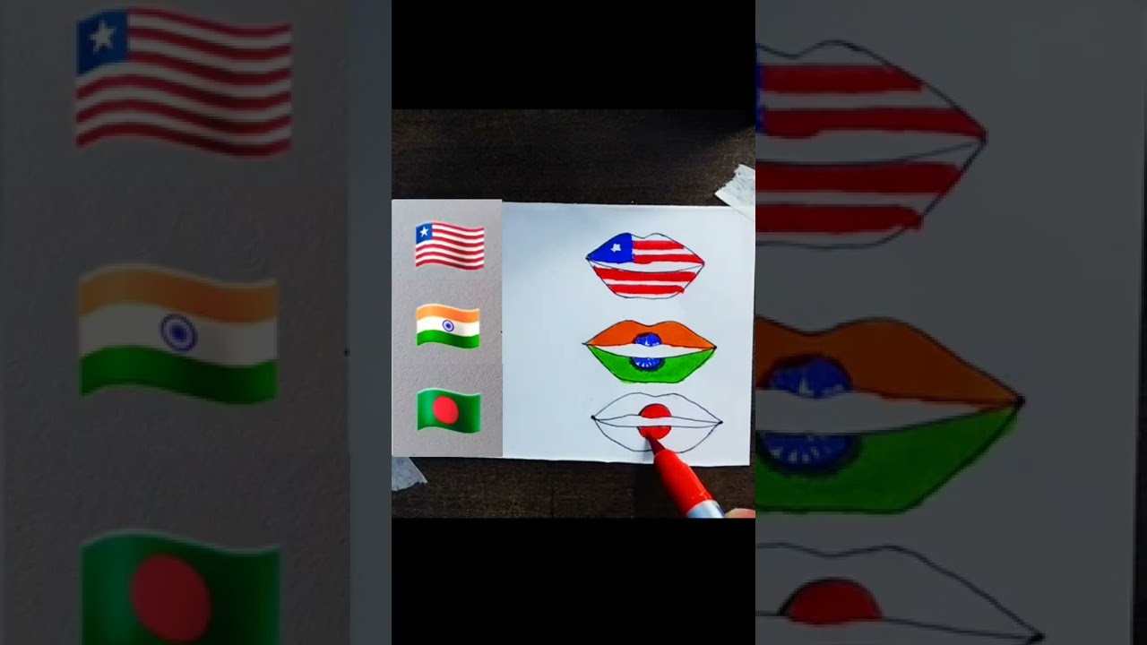 Lip painting on Indian flag🇮🇳 + America🇱🇷 + Bangladesh🇧🇩 