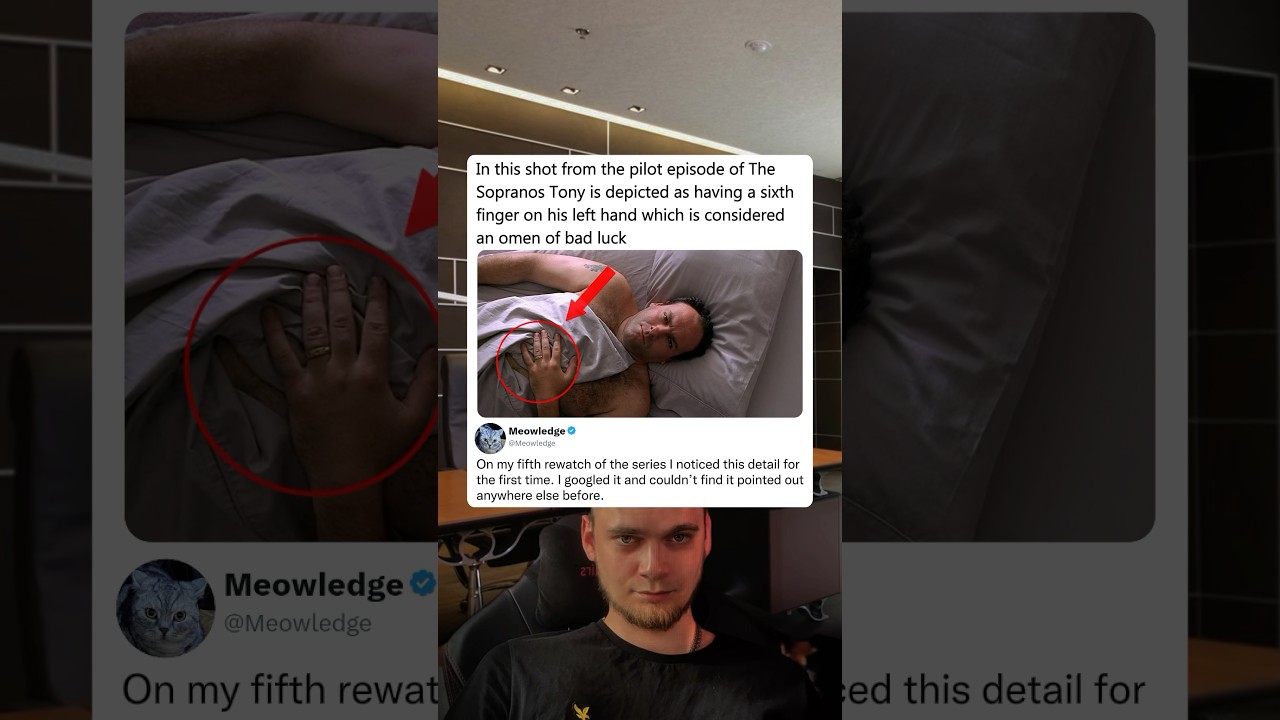 In this shot from the pilot episode of The Sopranos Tony is depicted as having a sixth finger