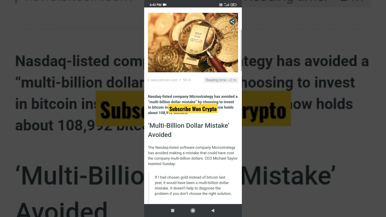 Microstrategy Avoids 'Multi-Billion Dollar Mistake' by Choosing Bitcoin Over Gold 