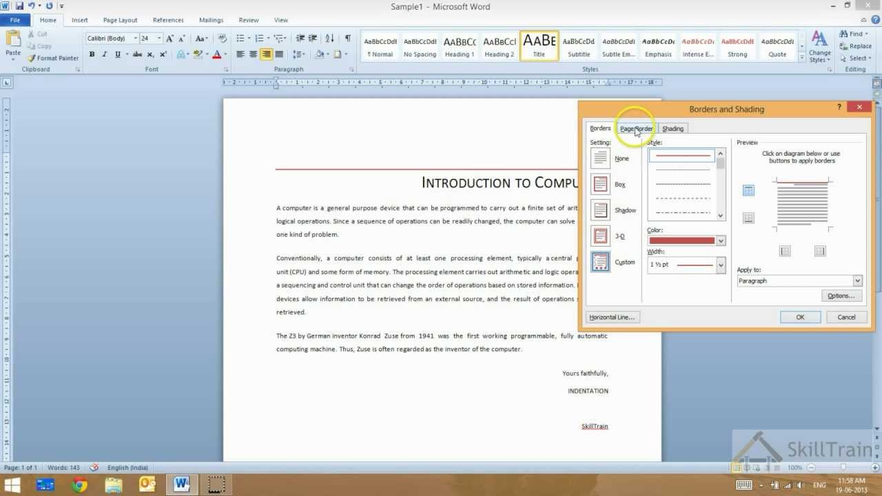 Understanding Paragraph formatting & page borders in MS Word (Hindi) (हिन्दी)