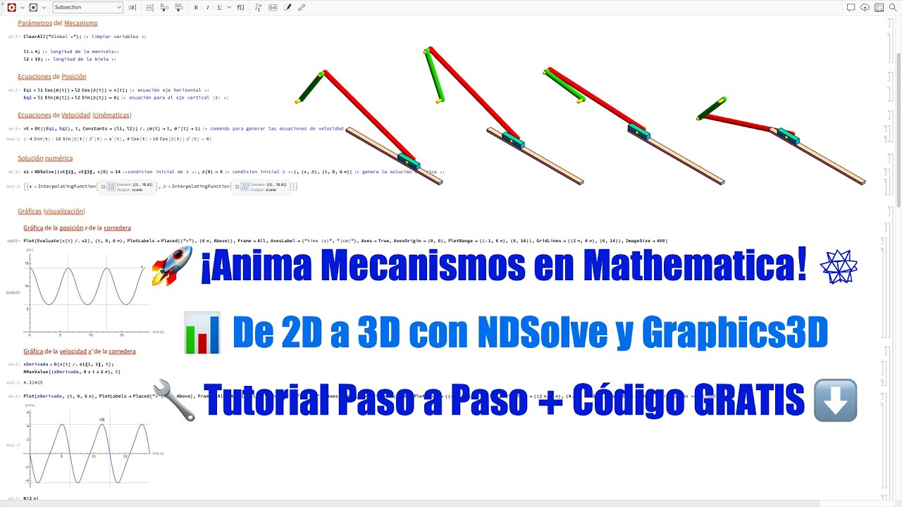 Animaciones de Mecanismos en Wolfram Mathematica | Desde Cero con NDSolve y Graphics3D 🚀