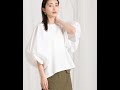【シルエット】Ｃ異素材ランタンスリーブ５分袖カットソー