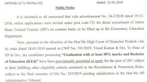 Notification Regarding Post Code - 721 Junior Basic Training | 21-01-2019 |