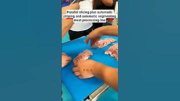 Parallel slicing plus automatic striping and automatic segmenting meat processing line #shorts