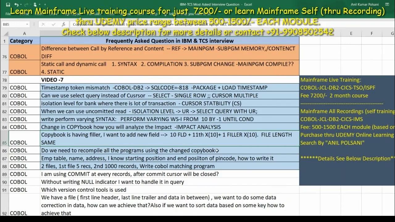 Mainframe interview q a part 7 next batch details see description