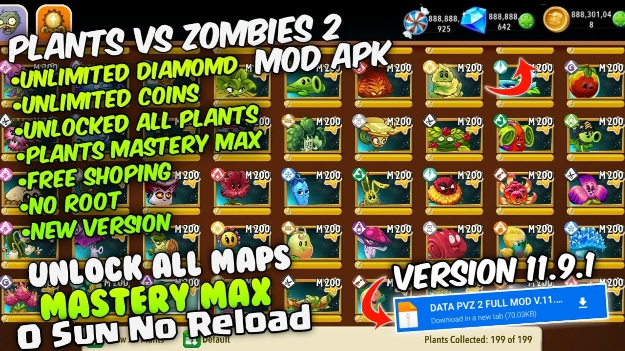 Plants VS Zombies 2 Mod Apk New 2024 V11.9.1 Unlimited
