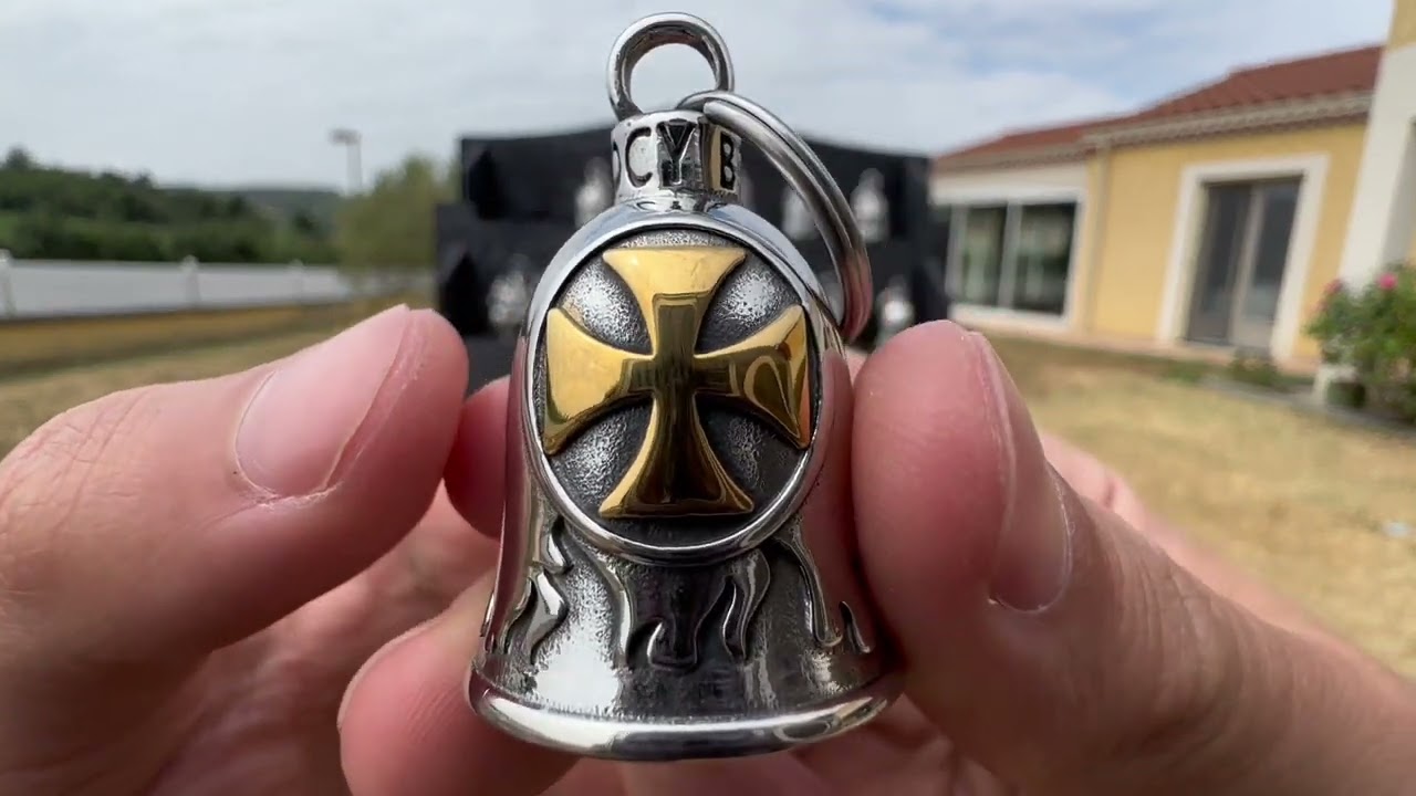 Motorcycle bell Guardian bell Templar cross - Silver Gold