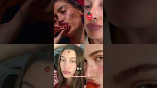 Hailey Bieber sets the trend strawberry makeup✨🍓🍰 #haileybiebers#rhode #strawberrymakeup #commentary