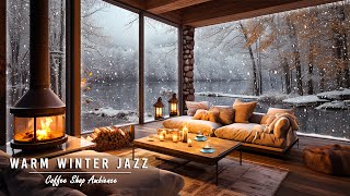 Snowy Winter Day At Cozy Coffee Shop ☕ Soothing Jazz Instrumental With Relaxing Snow For Work, Study