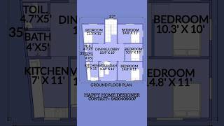 37X35 House Plan || 4bhk with Verandah || 1300sqft || House Design #house #s