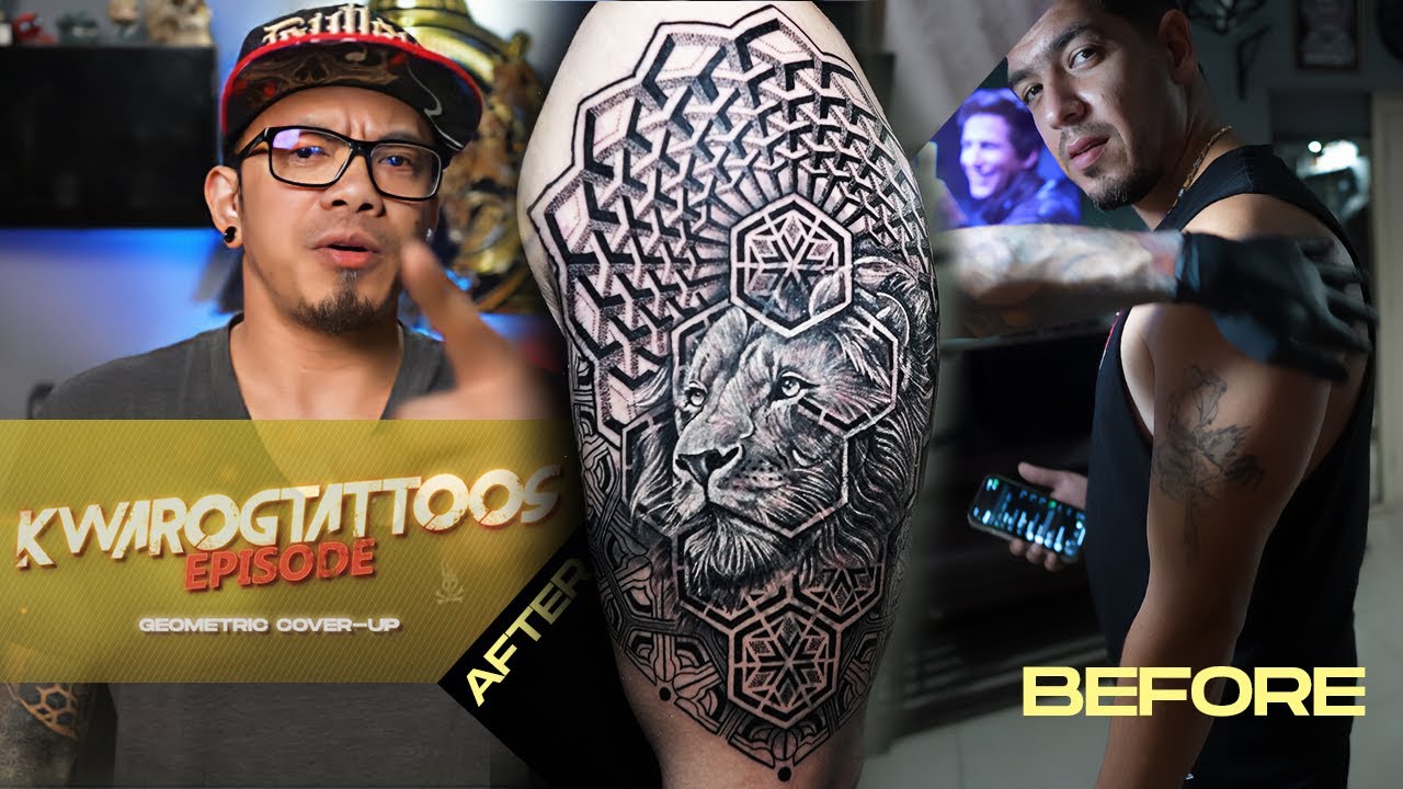 GEOMETRY LION COVER UP TATTOO
