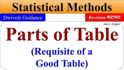 Parts of Table, Requisite of a Good Table, Caption and Stubs, Statistical Methods, Business Stats