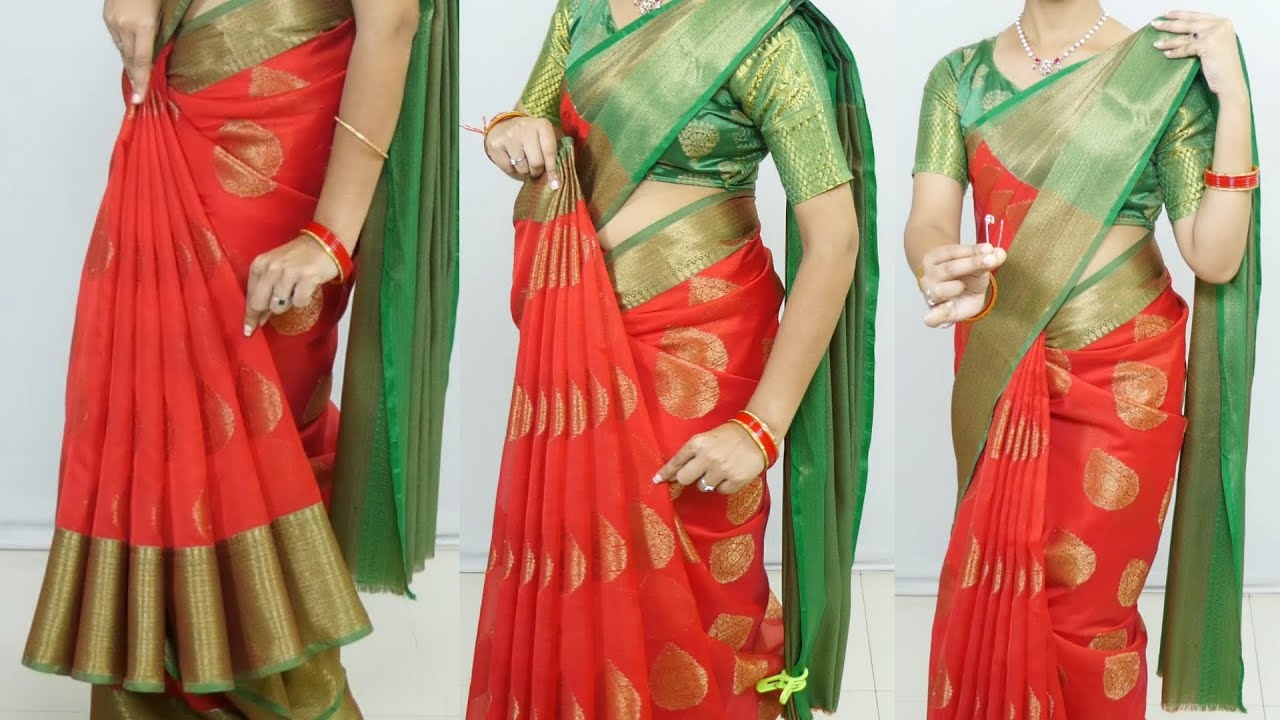 Saree draping style for wedding & functions | How to wear saree perfectly with Pleats making tricks