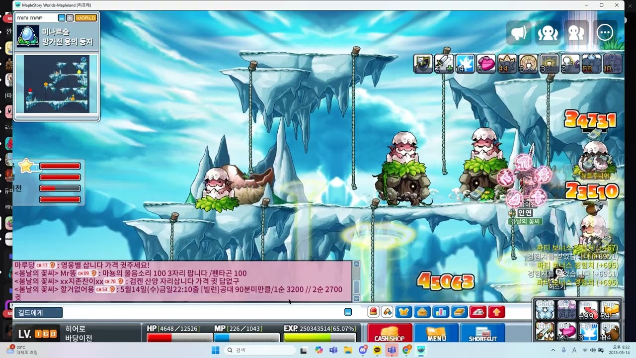 [메이플랜드] 168 6800 히어로 망용둥 제네쩔 1:1 간당 1600~1800+