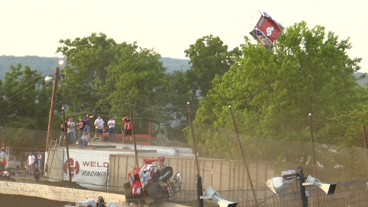 Double Sprint Car Flip/Wing in a Tree - 6/15/2013 - Grandview Speedway