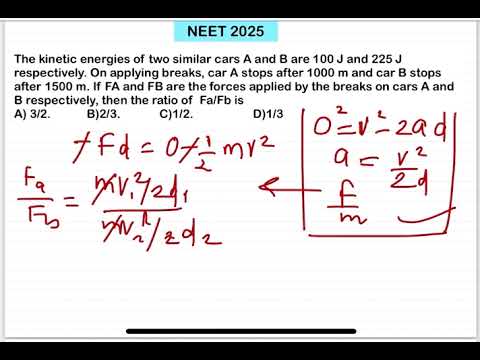 NEET 2025:The kinetic energies of two similar cars A and B are 100 J and 225 J respectively. On ap 14 NEET 2025:The kinetic energies of two similar cars A and B are 100 J and 225 J respectively. On ap