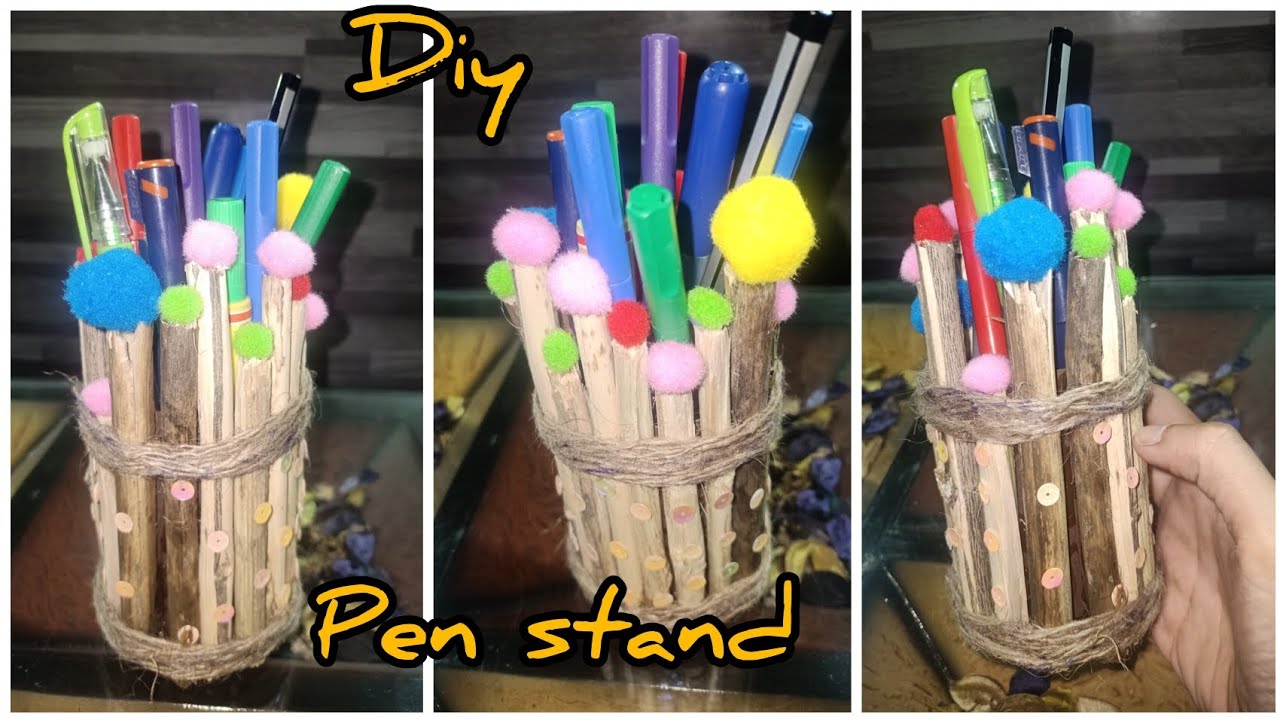 Make a pen stand from an empty cold drink can.How to use damaged wood🪵beautiful and easy craft.