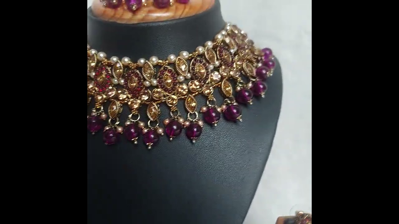 Traditional Reverse AD Mehendi Finish Necklace Set in Wine (Dark Purple) Color JIA1778