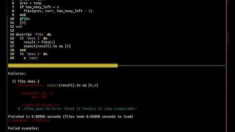 fibonacci by recursion with tests in ruby. Narrated