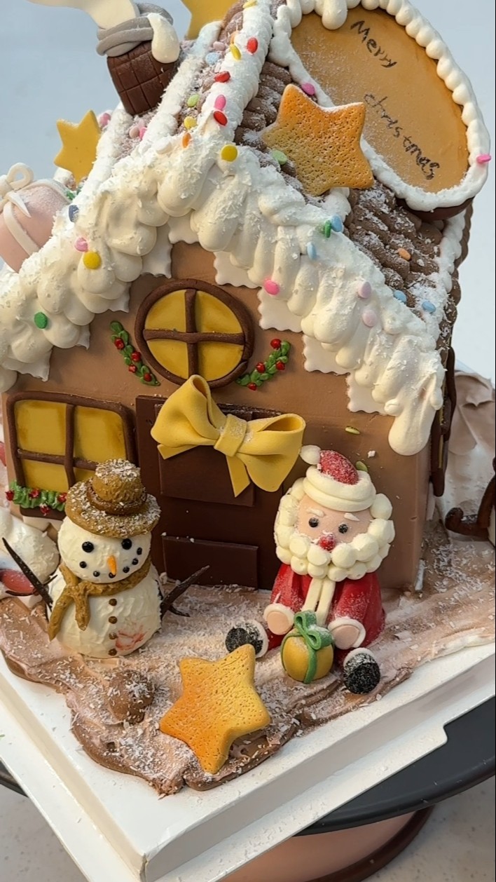 Christmas cottage cream frosting cartoon hand-painted cake making #I am a cake maker #Christmas