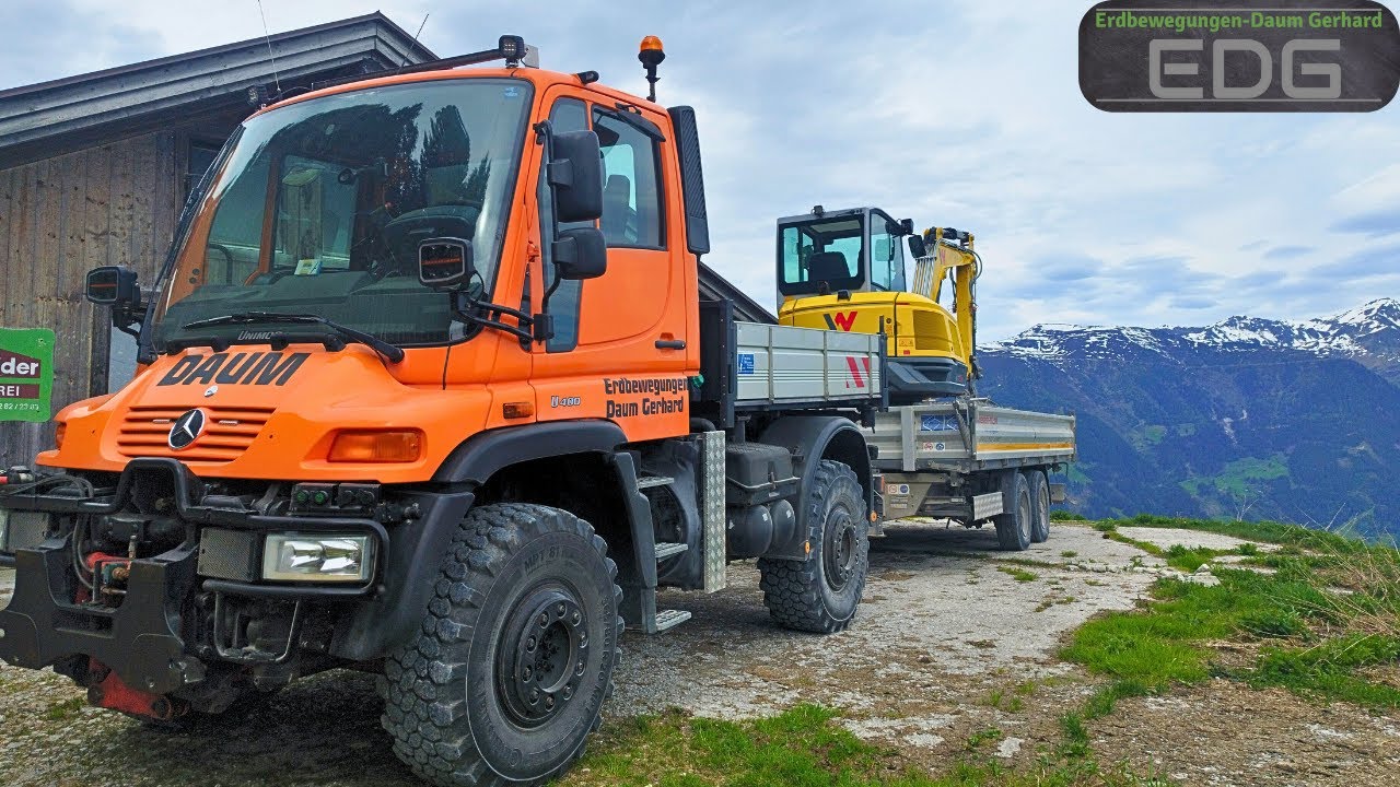 Excavator transport in the Alps | Unimog U400 6Cylinder Power #asmr