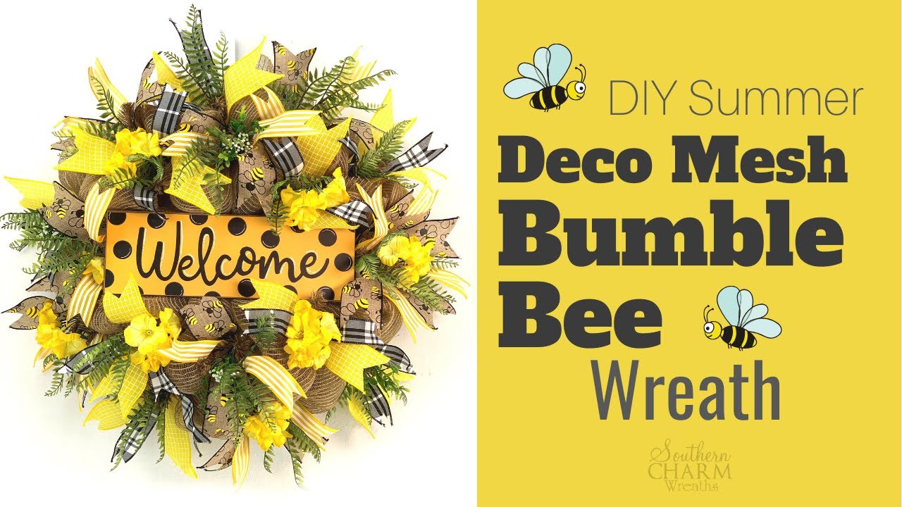 how to make a bumble bee deco mesh wreath, deco mesh bumble bee wreath, .....