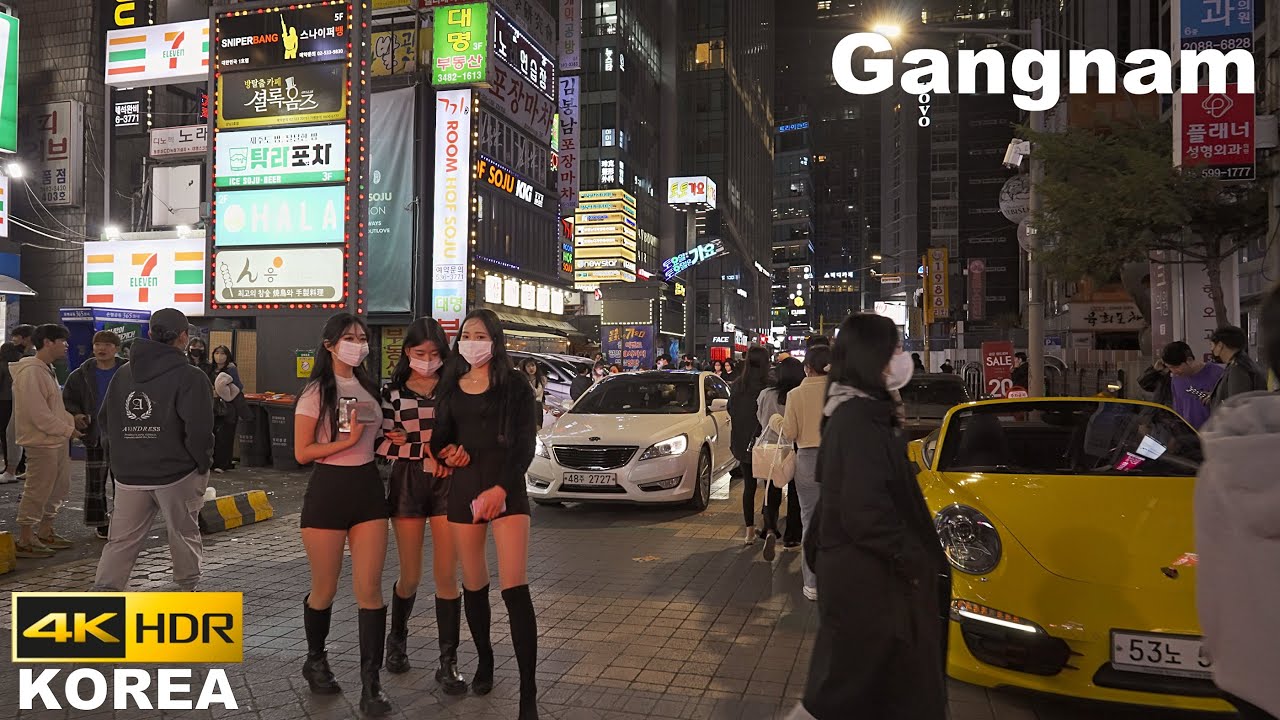 Gangnam club streets scenery on a burning Friday night | Seoul - 4K HDR Korea