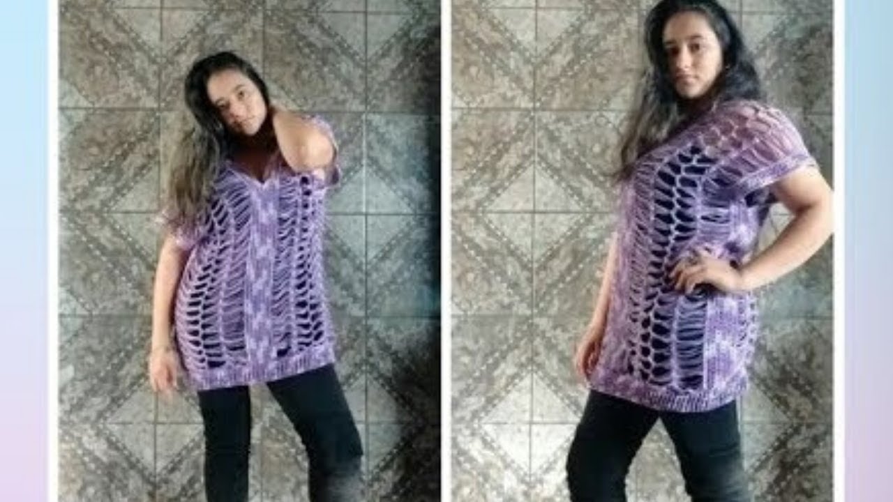 Blusa GG de crochê de grampo lilás