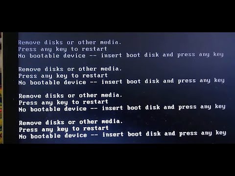 Remove disks. Remove Disks or other Media Press any Key to restart. Press any Key to Boot. No Bootable device Insert Boot Disk and Press any Key. Please remove this Media and Press any Key to Reboot.