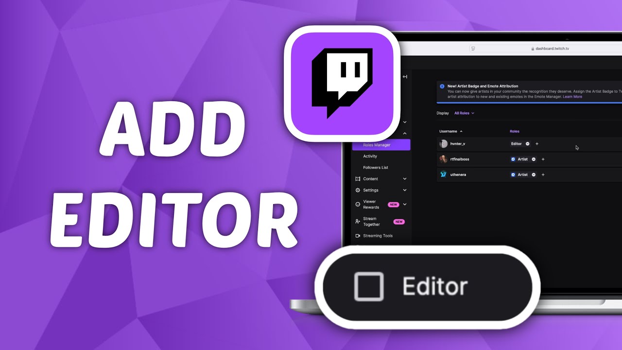 How to add editor to twitch channel youtube