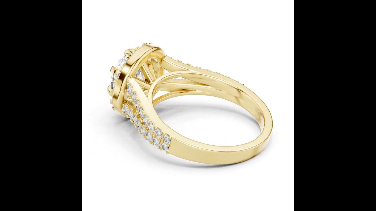 Split Shank Round Cut Diamond with Halo Ring