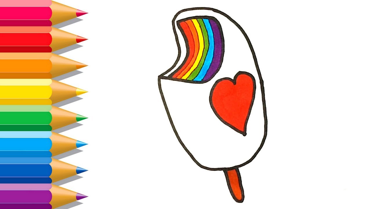 Rainbow Heart Ice Cream Coloring Page | Learn Colors for Kids | How to Draw Rainbow Heart Ice Cream