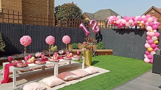 DIY 18TH BIRTHDAY PARTY PICNIC. Decorate a Luxurious Picnic. Fushia pink and gold themed  party