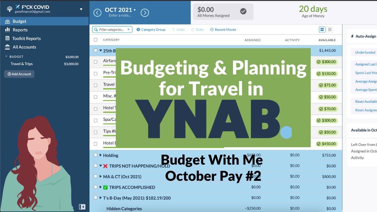 How I Budget & Plan for Travel in YNAB & Oct Budget With Me 2 ️ 🌏