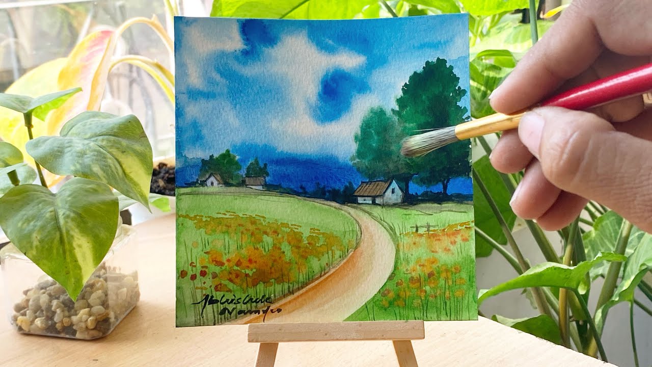 Easy watercolour landscape | watercolour for beginners - YouTube