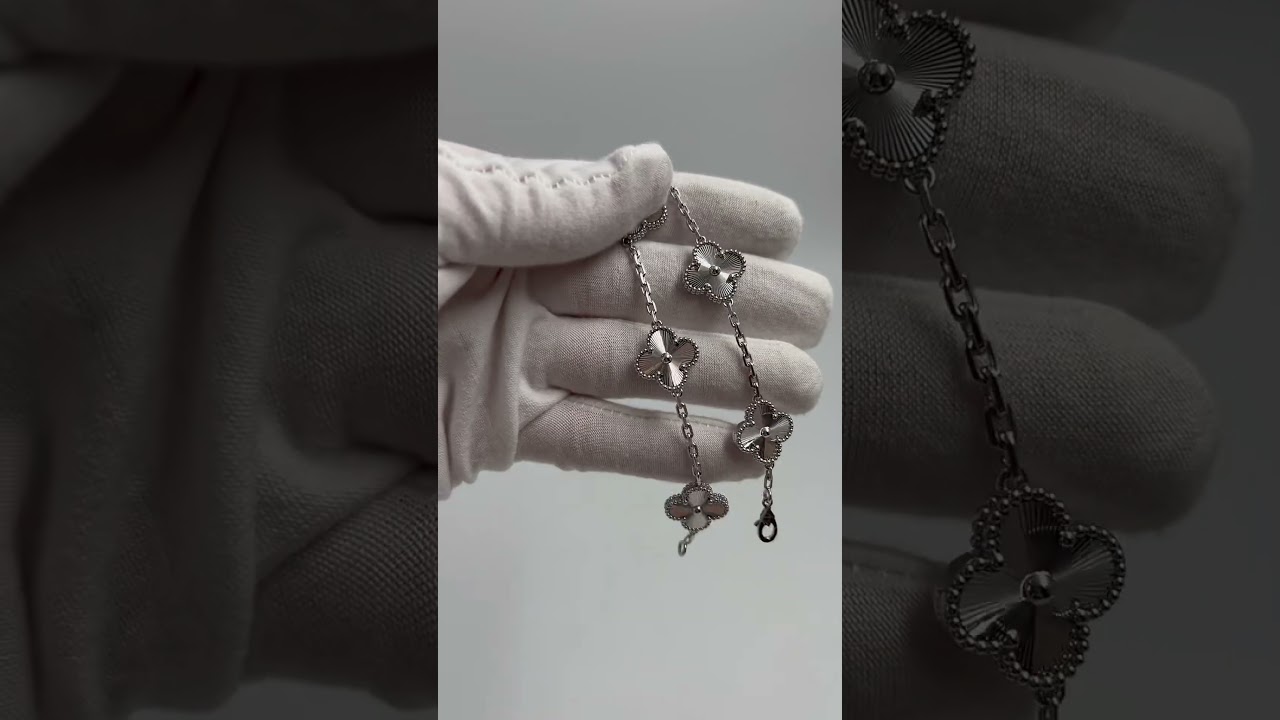 Custom Made Van Cleef Arpels Sweet Alhambra Guilloche Bracelet 18K White Gold For Men And Women