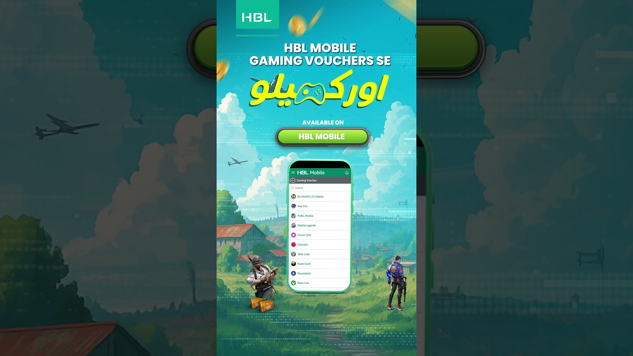 Top up your favorite games instantly with HBL Mobile Gaming Vouchers.