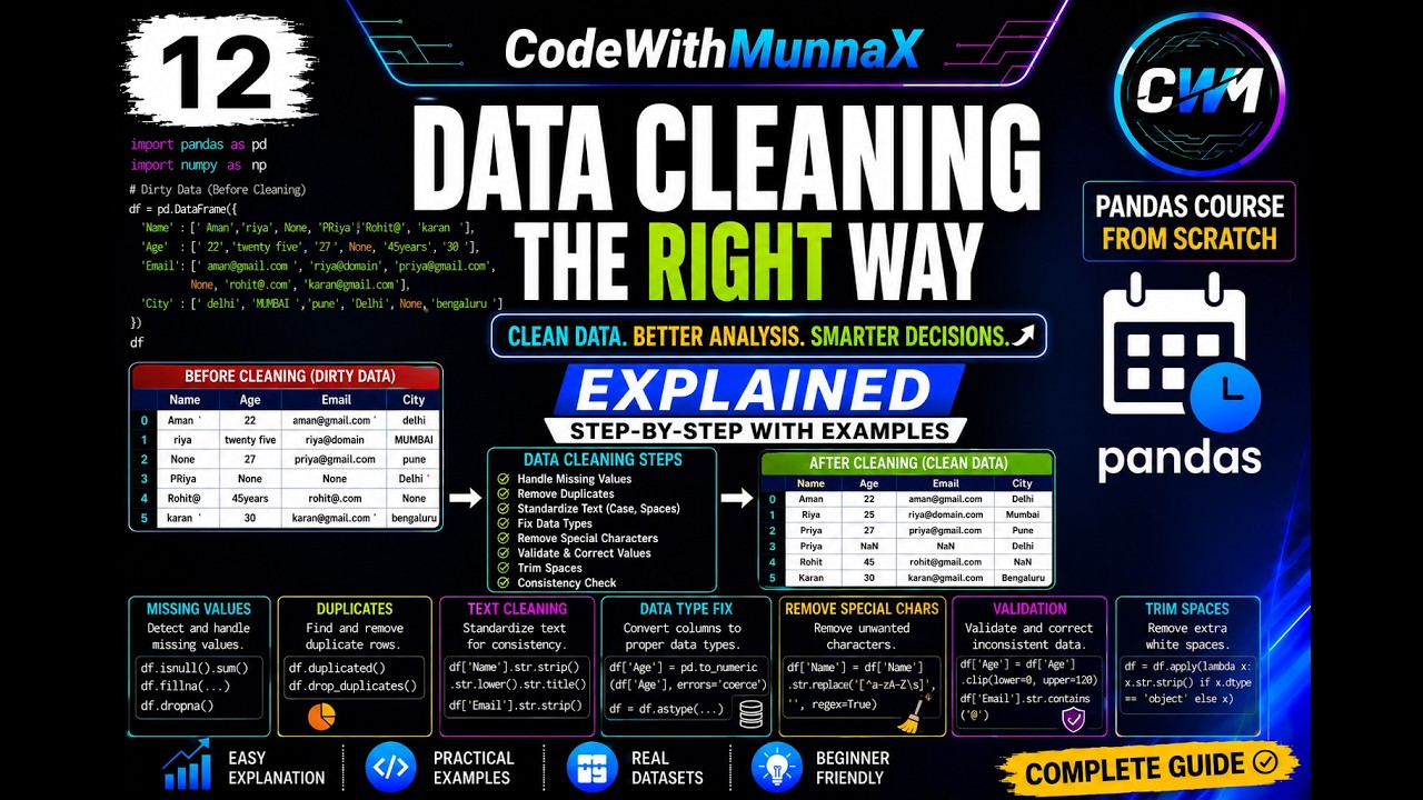 12. Learn Data Cleaning in Pandas | Handle Missing Values, Duplicates & More